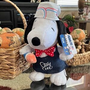 Peanuts Snoopy Plush with Red Bow and Denim Apron